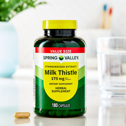 Spring Valley Standardized Extract Milk Thistle Dietary Supplement Capsules, 175 mg, 180 Gelatin Capsules