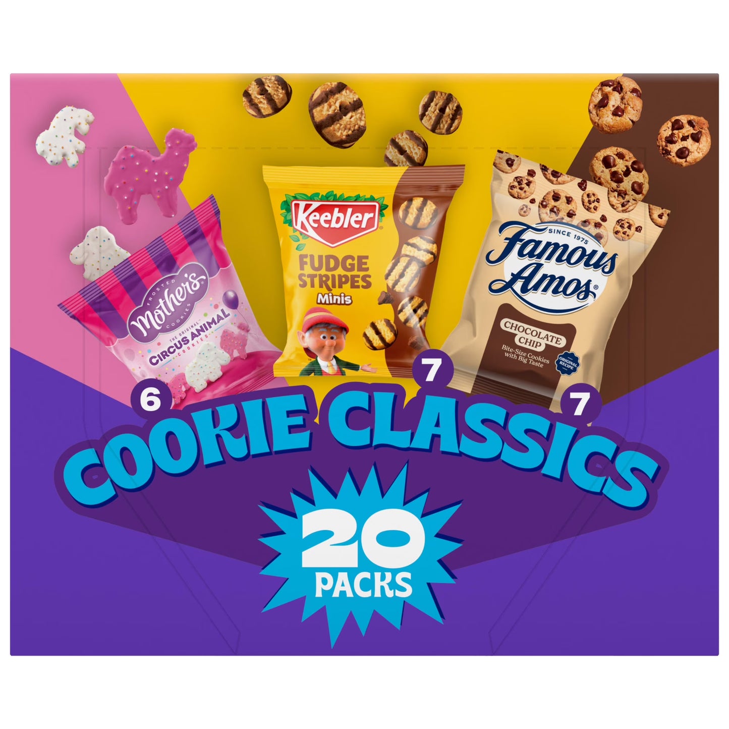 Assorted Cookie Classics Variety Pack - Mother’s Circus, Keebler Fudge Stripes & Famous Amos, 20 Pouch Box, 20 oz