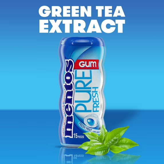 Mentos Pure Fresh Gum Fresh Mint 15 Piece Pocket Bottle - Pack of 10