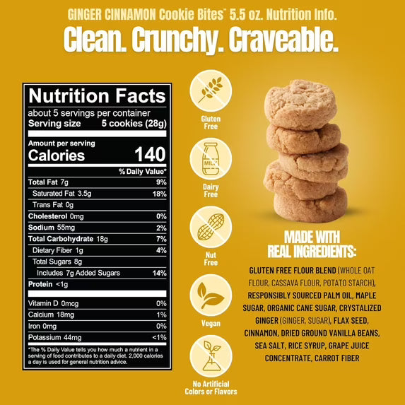 Every Body Eat Ginger Cinnamon Crunchy Cookie Bites - Gluten Free, Dairy Free, Vegan, Seed Oil Free, Allergy Friendly (5oz Pack of 3)
