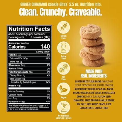 Every Body Eat Ginger Cinnamon Crunchy Cookie Bites - Gluten Free, Dairy Free, Vegan, Seed Oil Free, Allergy Friendly (5oz Pack of 3)