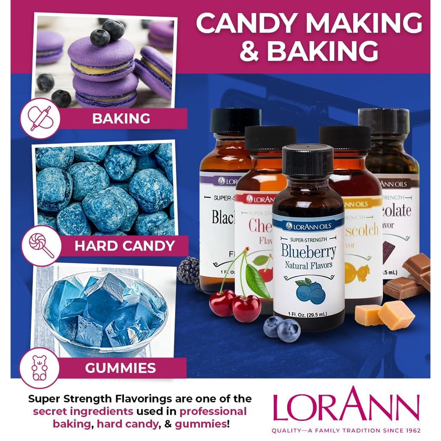 LorAnn Oils Super Strength Flavoring - Used For Candy Making, Flavoring Extracts, Baking, Hard Candy, and Flavor Oils, Blueberry, 1 fl dram