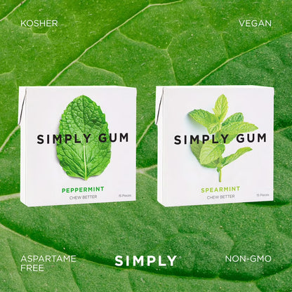 SIMPLY Gum Plastic-Free Chewing Gum Mint Lovers - Peppermint, Spearmint - 15 Pieces, 6 Pack