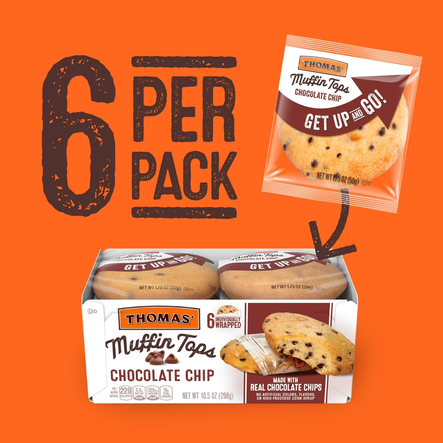 Thomas' Chocolate Chip Muffin Tops, 6 packs, Chocolate Muffin Tops, 10.5 oz Box