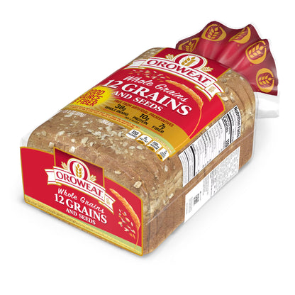 Oroweat Whole Grains 12 Grains and Seeds Bread, 24 oz, Multigrain Bread, Bag