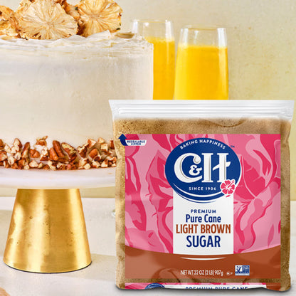 (2 pack) C&H Premium Pure Cane Light Brown Sugar 2 lb. Zipper-Pak
