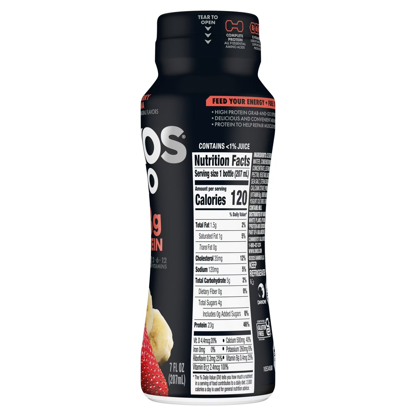 Oikos Pro 23g Protein, Strawberry Banana Cultured Dairy Drink Bottle, 7 fl oz