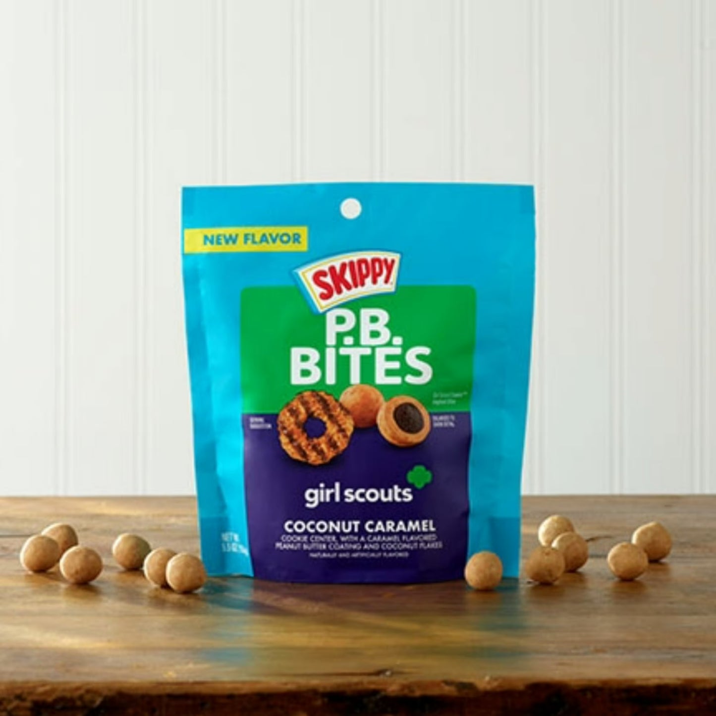 SKIPPY PB Bites Girl Scout Coconut Caramel Snack, Shelf-Stable, 5.5 oz Plastic Resealable Pouch