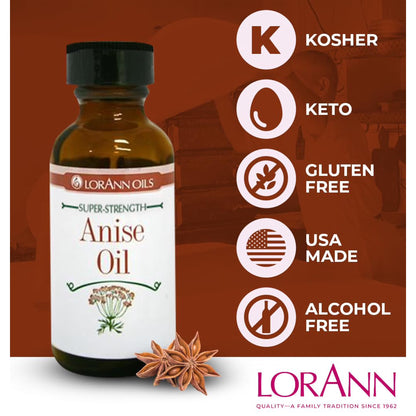 LorAnn Oils Super Strength Flavoring - Used For Candy Making, Flavoring Extracts, Baking, Hard Candy, and Flavor Oils, Anise Oil, 1 fl dram
