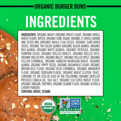 Dave's Killer Bread 21 Whole Grains and Seeds Organic Hamburger Buns, 8 Count, Shelf-Stable