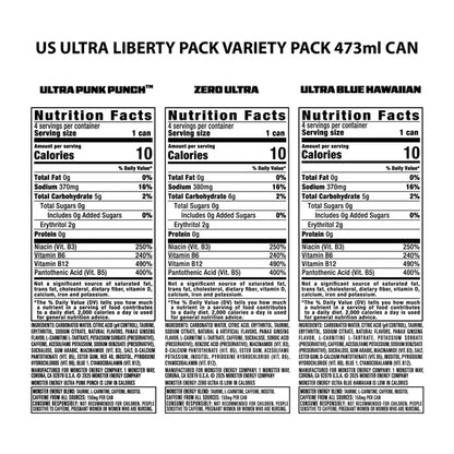 Monster Energy Ultra Variety Pack, Liberty, Sugar Free Energy Drink, 12 Pack 16 Fl Oz