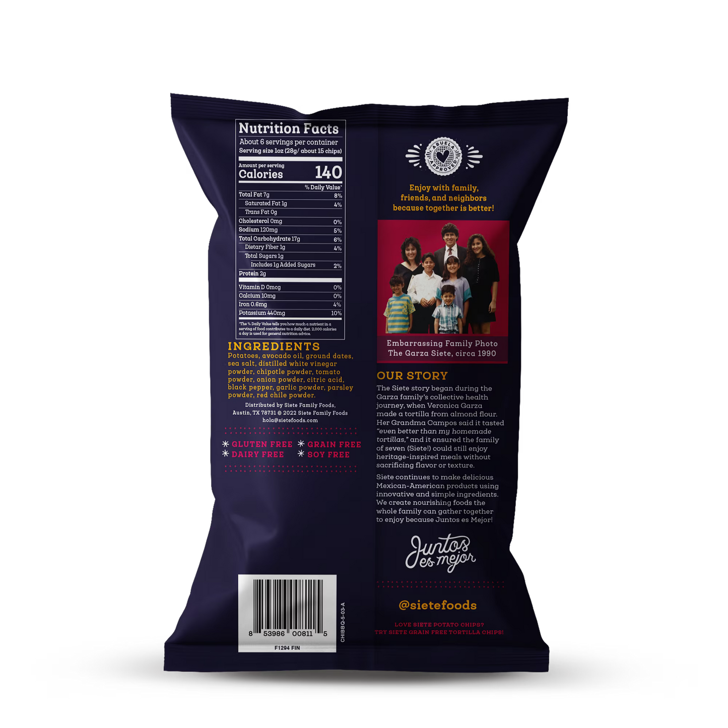 Siete Family Foods Kettle Cooked Potato Chips Chipotle Barbeque, 5.5 oz