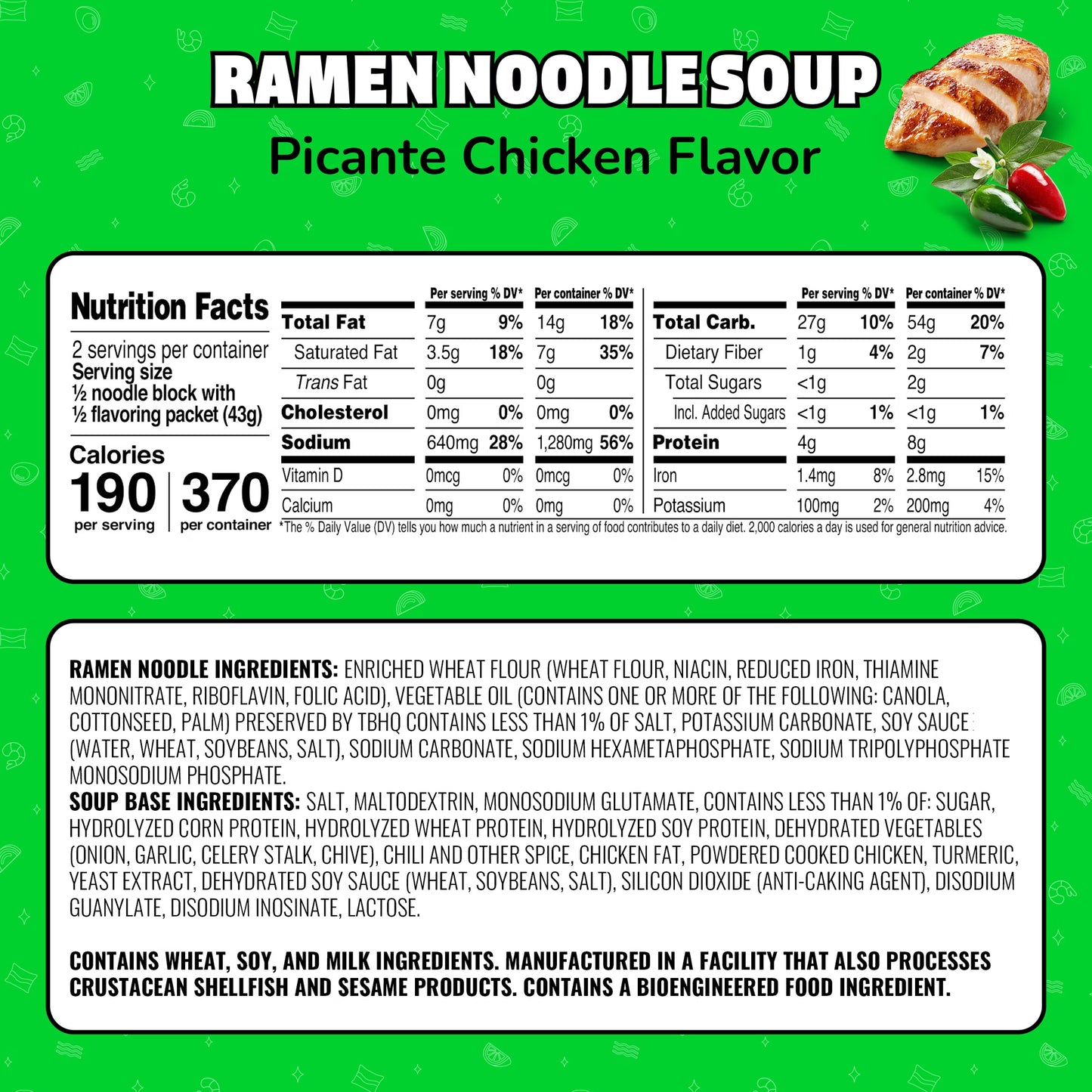 Maruchan Ramen Noodle Soup, Picante Chicken Flavor Instant Noodles, 3 oz
