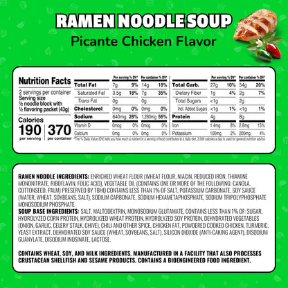Maruchan Ramen Noodle Soup, Picante Chicken Flavor Instant Noodles, 3 oz