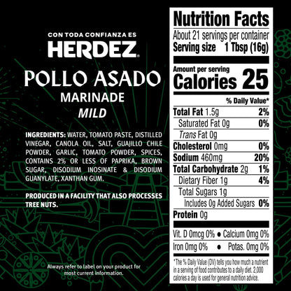 HERDEZ Pollo Asado Marinade Mild, Marinade, 12oz Glass Bottle