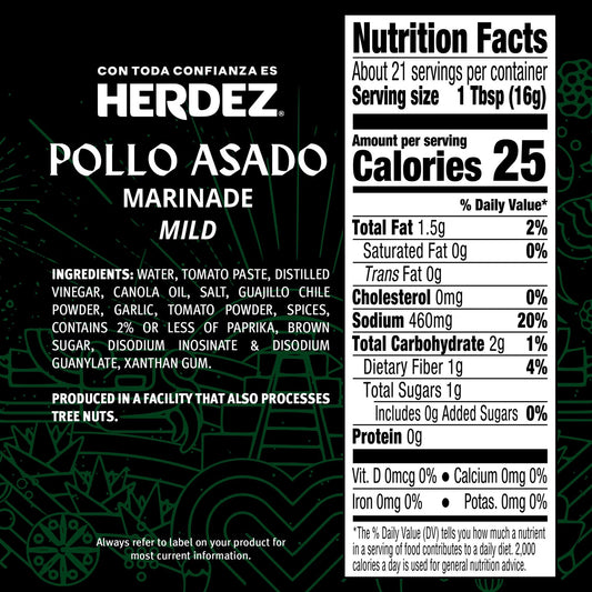 HERDEZ Pollo Asado Marinade Mild, Marinade, 12oz Glass Bottle