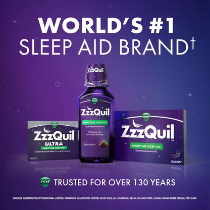ZzzQuil Liquid Sleep Aid, Diphenhydramine 50mg HCl, Warming Berry Flavored, 12 fl oz