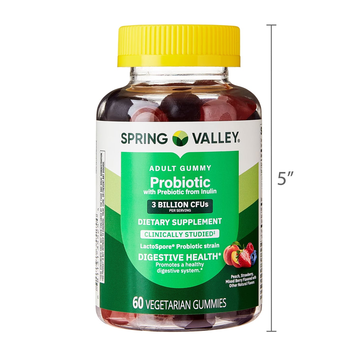 (3 pack) Spring Valley Probiotic with Prebiotic from Inulin Vegetarian Gummies for Digestive Health, Assorted Flavors, 3 Billion CFU, 60 Count