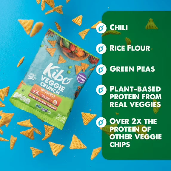 Kibo Healthy Snacks Veggie Chips High Protein, Plant Based, Vegan, Gluten Free, Non GMO, Kosher, Bold & Crunchy - Hot Chipotle - 1 oz, 12 Count