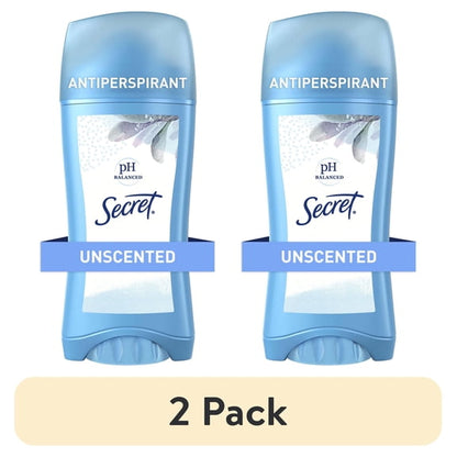 (2 pack) Secret Women's Invisible Solid Antiperspirant and Deodorant, Unscented, 2.6 oz
