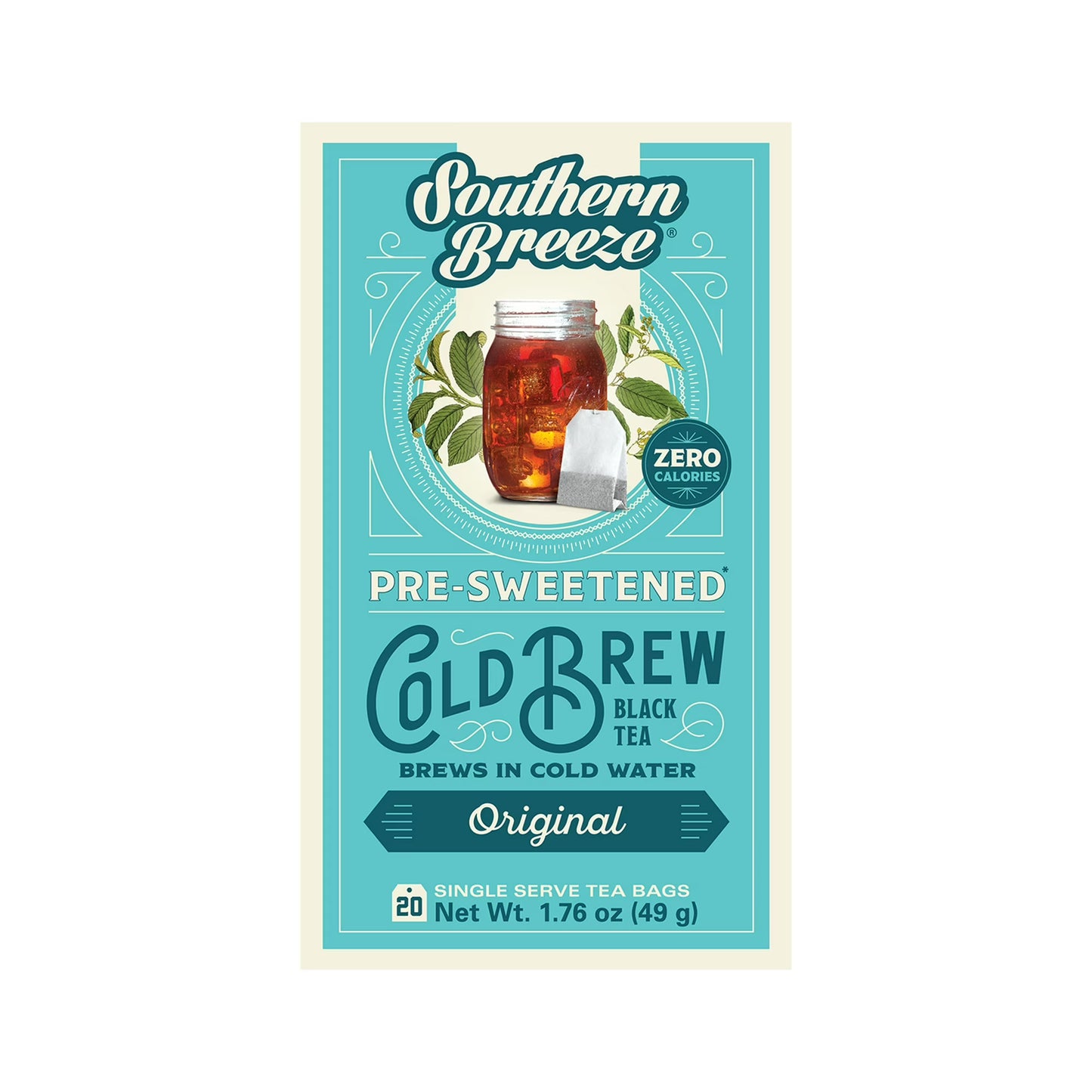 Southern Breeze Cold Brew Sweet Tea Original Iced Tea with Black Tea and Zero Carbs Zero Sugar, 20 Individually Wrapped Tea Bags Southern Sweet Tea Iced Tea Beverage