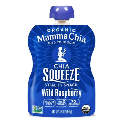 Mamma Chia Organic, Wild Raspberry Chia Squeeze, 3.5 oz, 24 Count Pouches 6 Boxes of 4