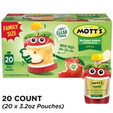 Mott's No Sugar Added Applesauce, 3.2 oz clear pouches, 20 pack