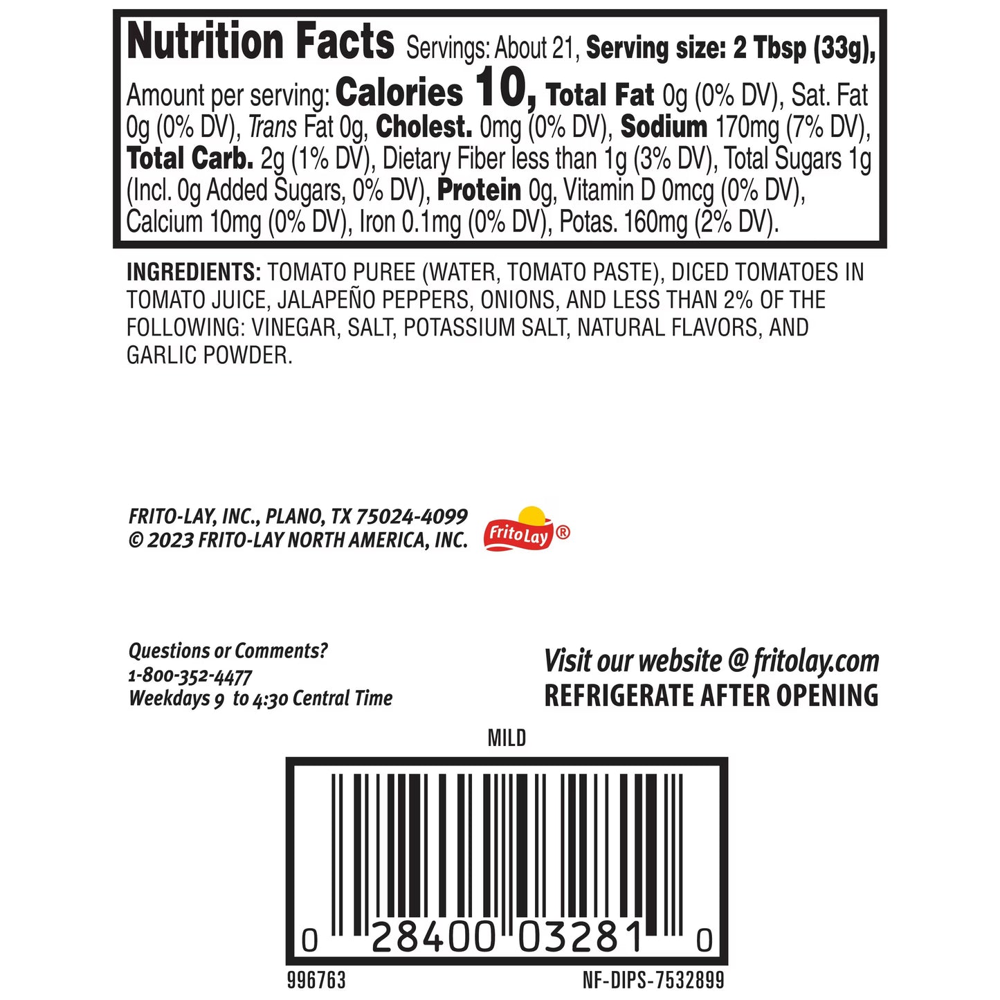 Tostitos Mild Chunky Salsa, No Artificial Colors, No Artificial Flavors, 24 oz Jar