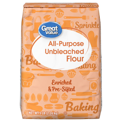 (4 pack) Great Value All-Purpose Unbleached Flour, 5 lb Bag