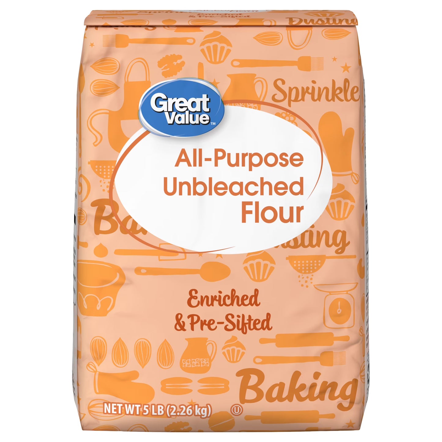 Great Value All-Purpose Unbleached Flour, 5 lb Bag