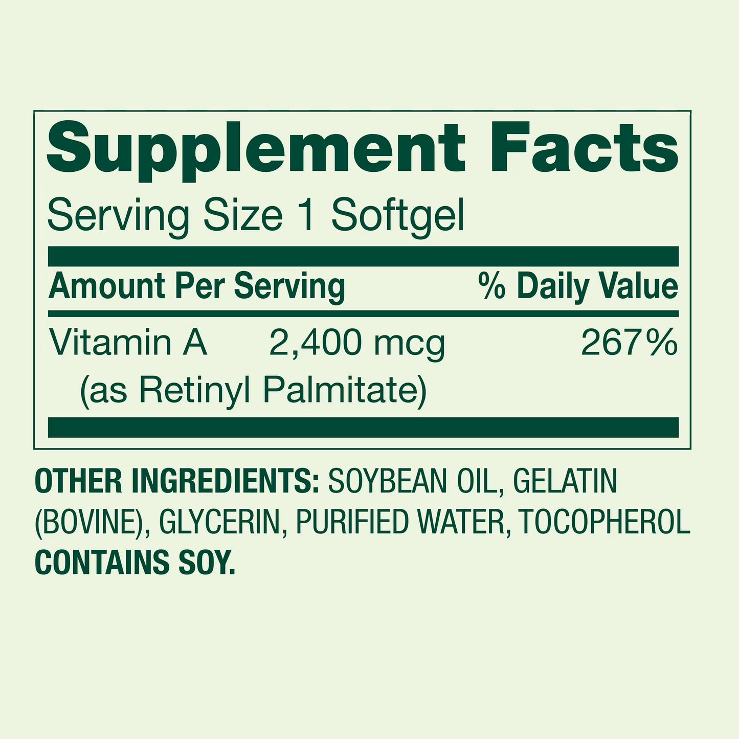 Spring Valley Vitamin A Supplement 2,400mcg Per Softgels, 250 Count