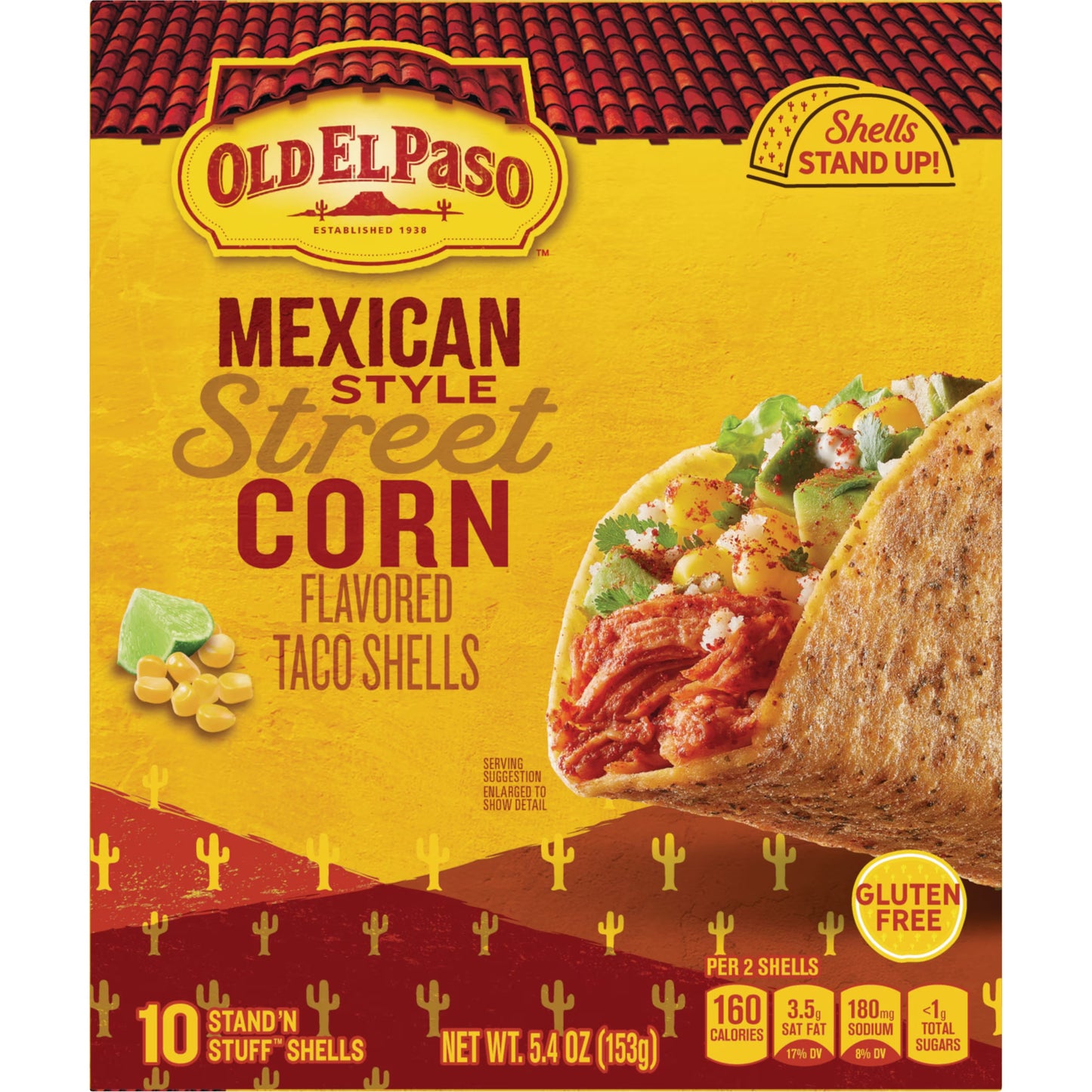 (3 pack) Old El Paso Stand 'N Stuff Taco Shells, Mexican Style Street Corn Flavored, 10 Ct, 5.4 oz