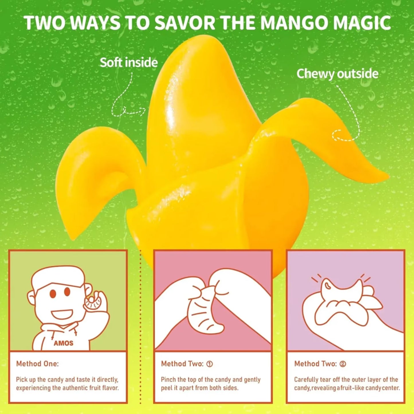 AMOS Peelerz Mango, Peelable Gummy Candy, Real Fruit Flavor, 1 Count, 3.5 oz Bag