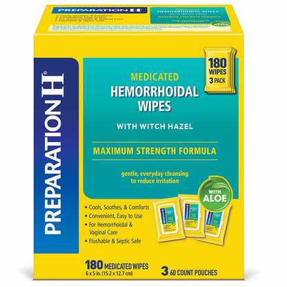 Preparation H Hemorrhoid Wipes with Witch Hazel, 180 ct.