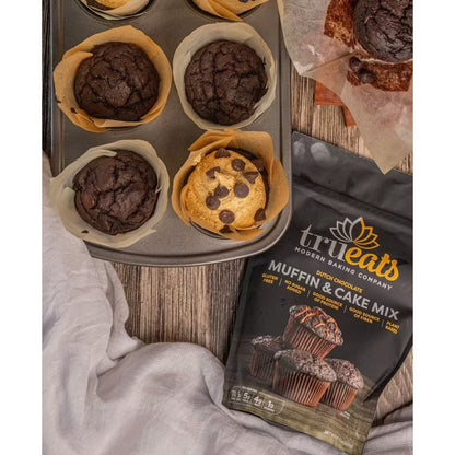 TruEats Muffin & Cake Mix: Low Glycemic, Gluten Free, No Sugar Added, Protein & Fiber Rich, Diabetic Friendly, Vegan Friendly, Plant Based, Sweetened with Monk Fruit -- Dutch Chocolate