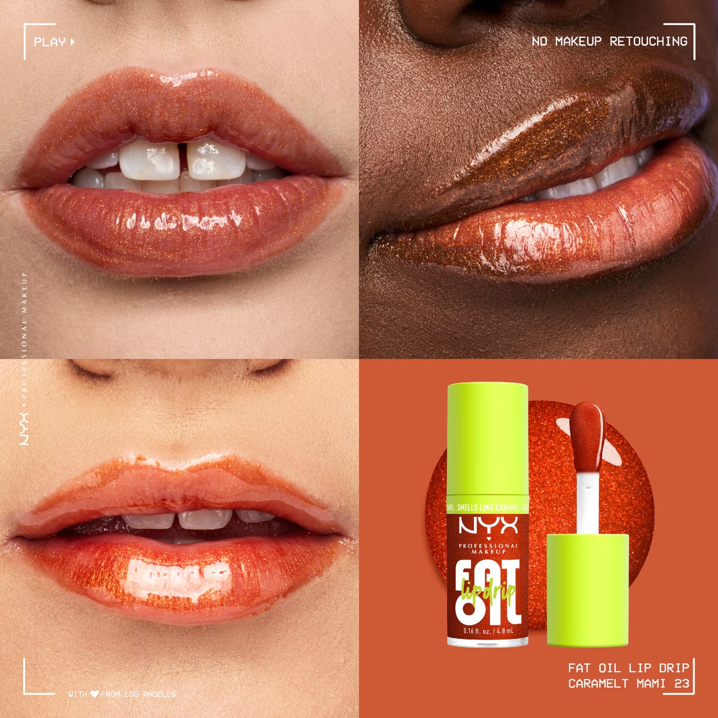 NYX Professional Makeup Fat Oil Lip Drip Lip Oil, 12 Hour Hydration Lip Gloss, Caramelt Mami, 0.16 fl oz