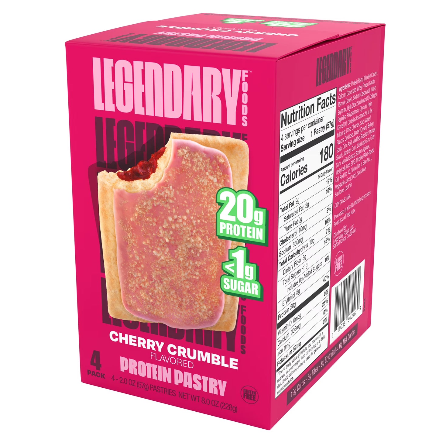Legendary Foods Gluten Free and Keto Friendly Protein Pastry - Cherry Crumble - 8oz/4ct