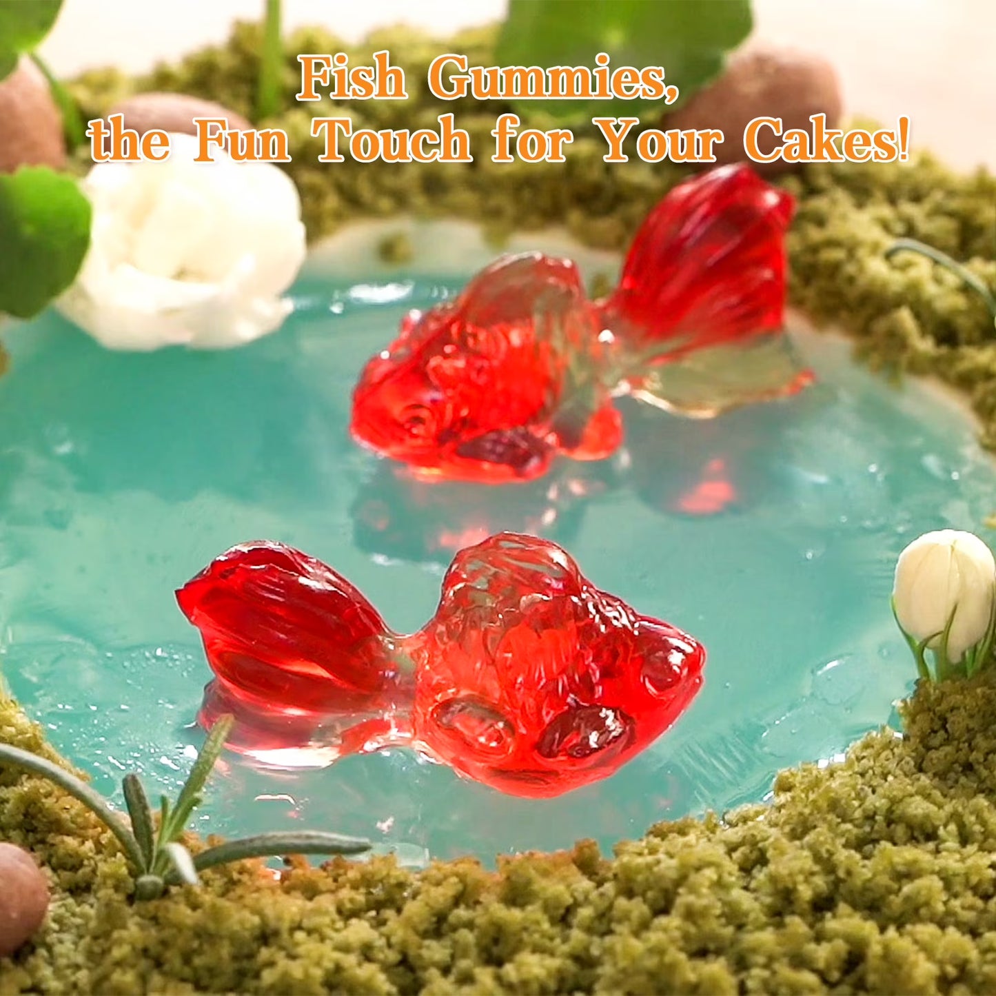 AMOS 4D Gummy Golden Fish Peach & Mango Candy, Made with Real Fruit Juice 2.29 oz (Pack of 4)