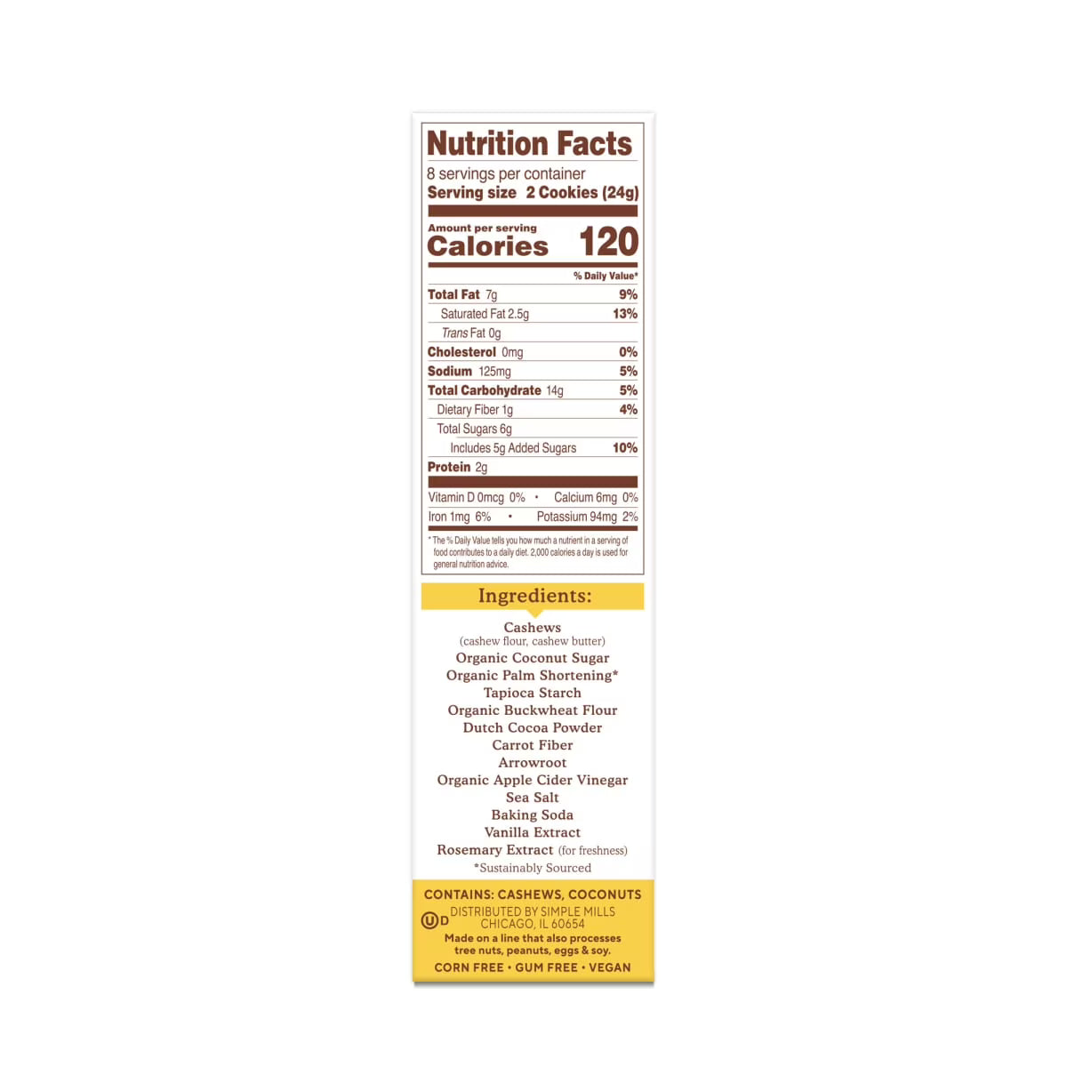 Simple Mills Nut Butter Stuffed Sandwich Cookies, Cocoa Cashew Creme, Gluten-Free, 6.7 oz