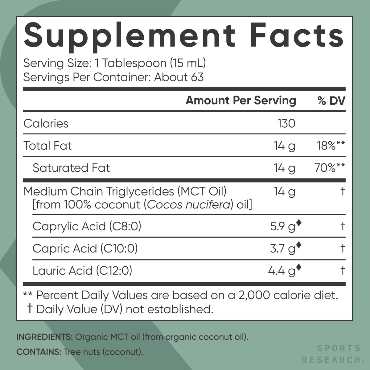 Sports Research 100% Keto MCT Oil from Organic Coconuts - Triple Ingredient C8, C10, C12 MCTs (32oz)