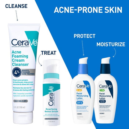 Cerave Acne Foaming Cream Cleanser with 4% Benzoyl Peroxide, Hyaluronic Acid, Niacinamide Cream-to-Foam Formula 5 fl oz