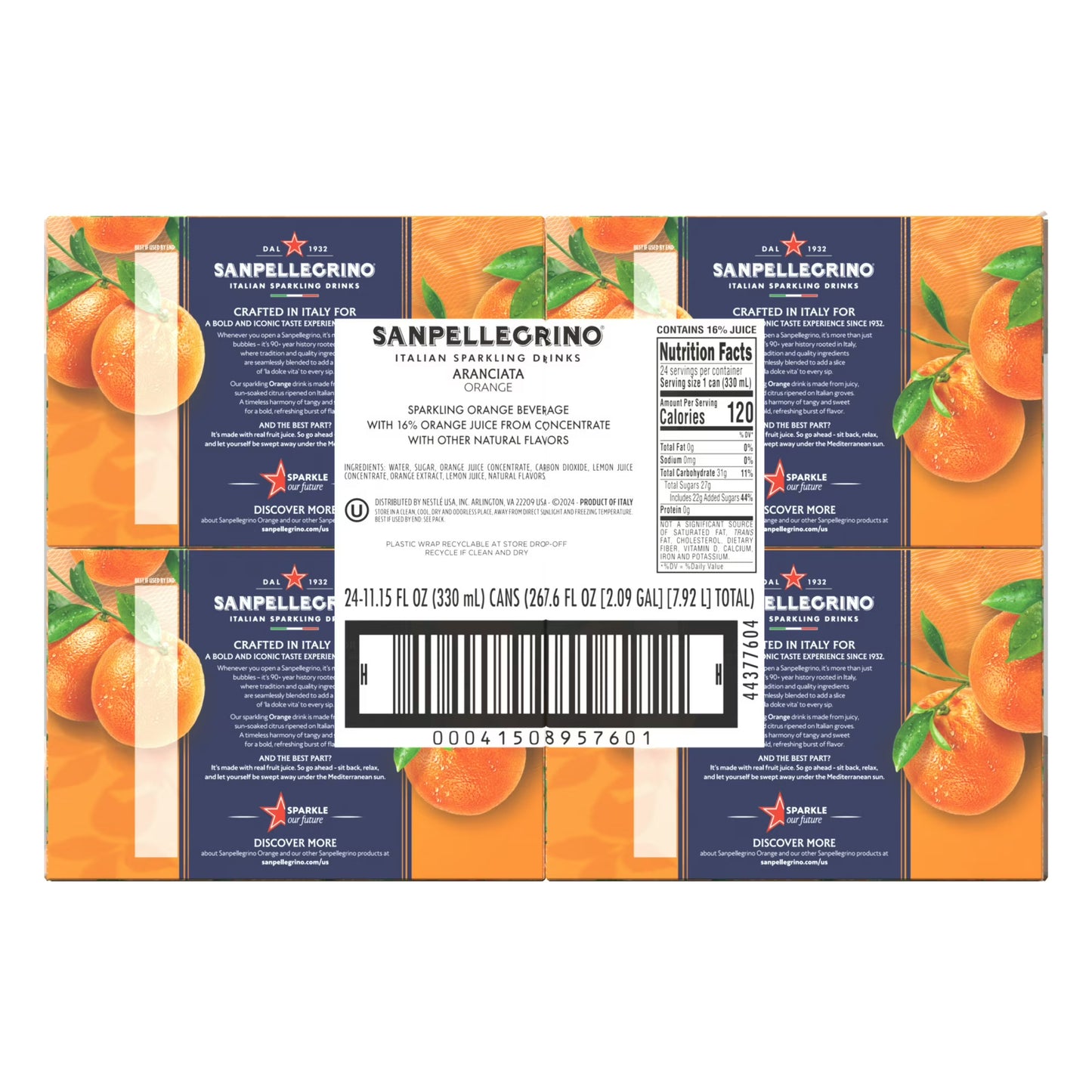 SanPellegrino Soda Italiana Sparkling Orange, 24 Pack Cans
