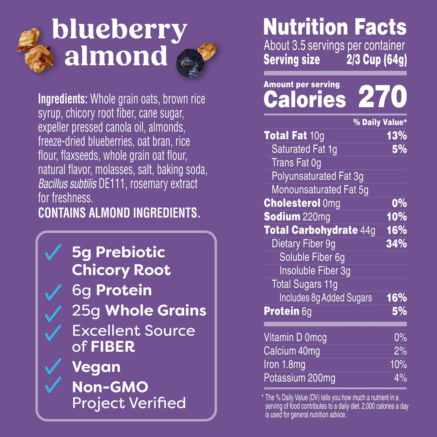 Kashi Gut Health Blueberry Almond Granola, Prebiotics and High Fiber Bag, 8 oz