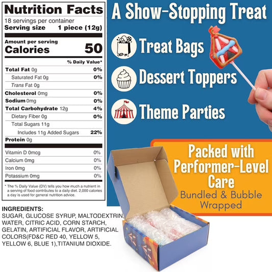 Circus Lollipops, Carnival Candy, 18 Count, 7.62 Ounce Box