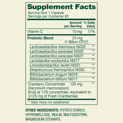 Spring Valley Women's Probiotic Dietary Supplement Vegetarian Capsules for Digestive Health, Cranberry, 60 Count Value Size