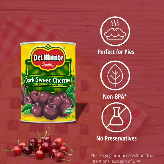 Del Monte Canned Dark Sweet Pitted Cherries, Heavy Syrup, 15 oz Can