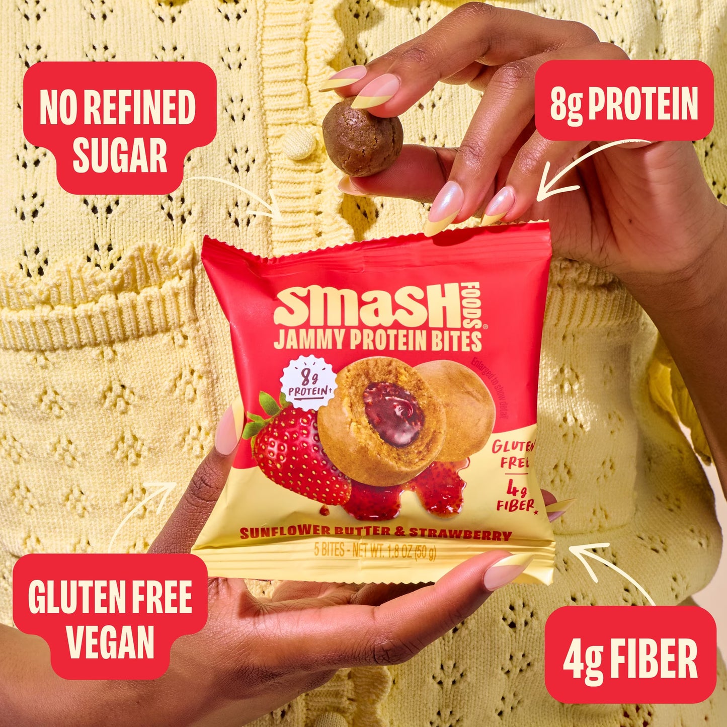 Smash Foods Sunflower Butter & Strawberry Jammy Protein Bites, 8g Protein, Gluten-Free, 4 Count