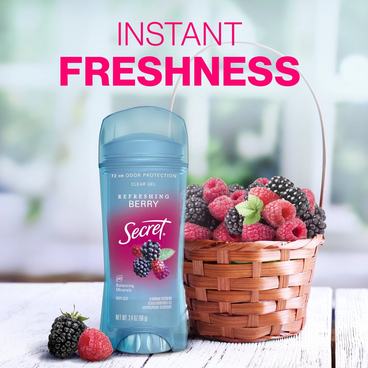 Secret Fresh Antiperspirant Deodorant Clear Gel, Berry, 3.4 oz