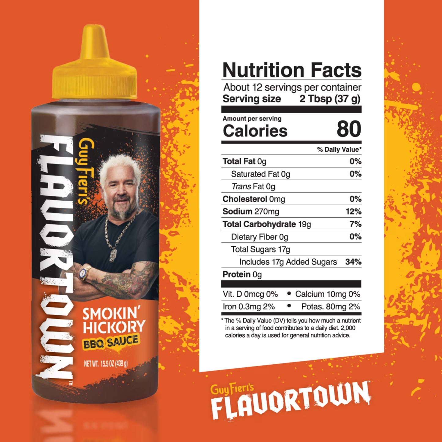 Guy Fieri Flavortown Smokin' Hickory Grilling Sauce, Sweet BBQ Glaze for Brisket Ribs and Pulled Pork, 15.5 oz