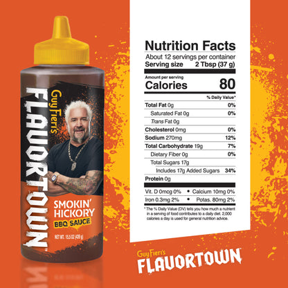 Guy Fieri Flavortown Smokin' Hickory Grilling Sauce, Sweet BBQ Glaze for Brisket Ribs and Pulled Pork, 15.5 oz